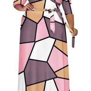 NEW/NEVER WORN - Geometric Patterned Maxi Dress - Pink, White, Tan